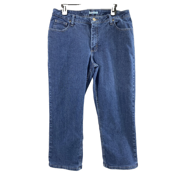 Lee Rider Jeans Womens Sz 14P Relax Fit Altered Hem Medium Wash Denim Straight - Picture 1 of 12
